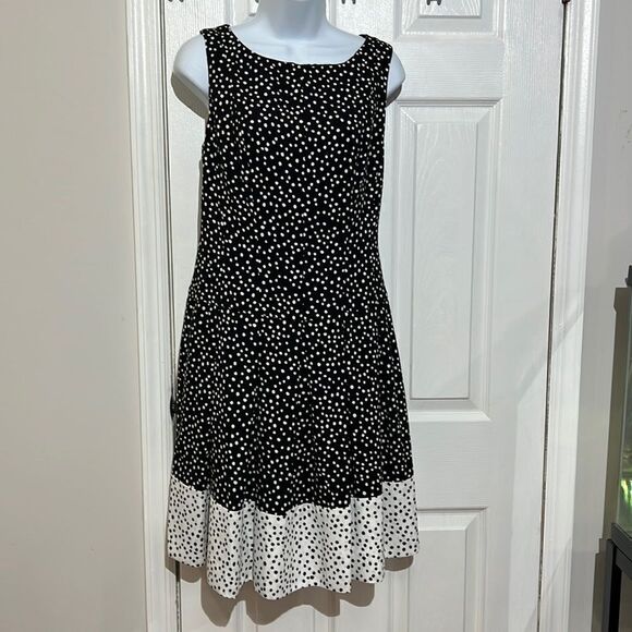 Lauren Ralph Lauren Colorblock Dot Print Sleeveless Fit & Flare Dress size 10 - Picture 1 of 11